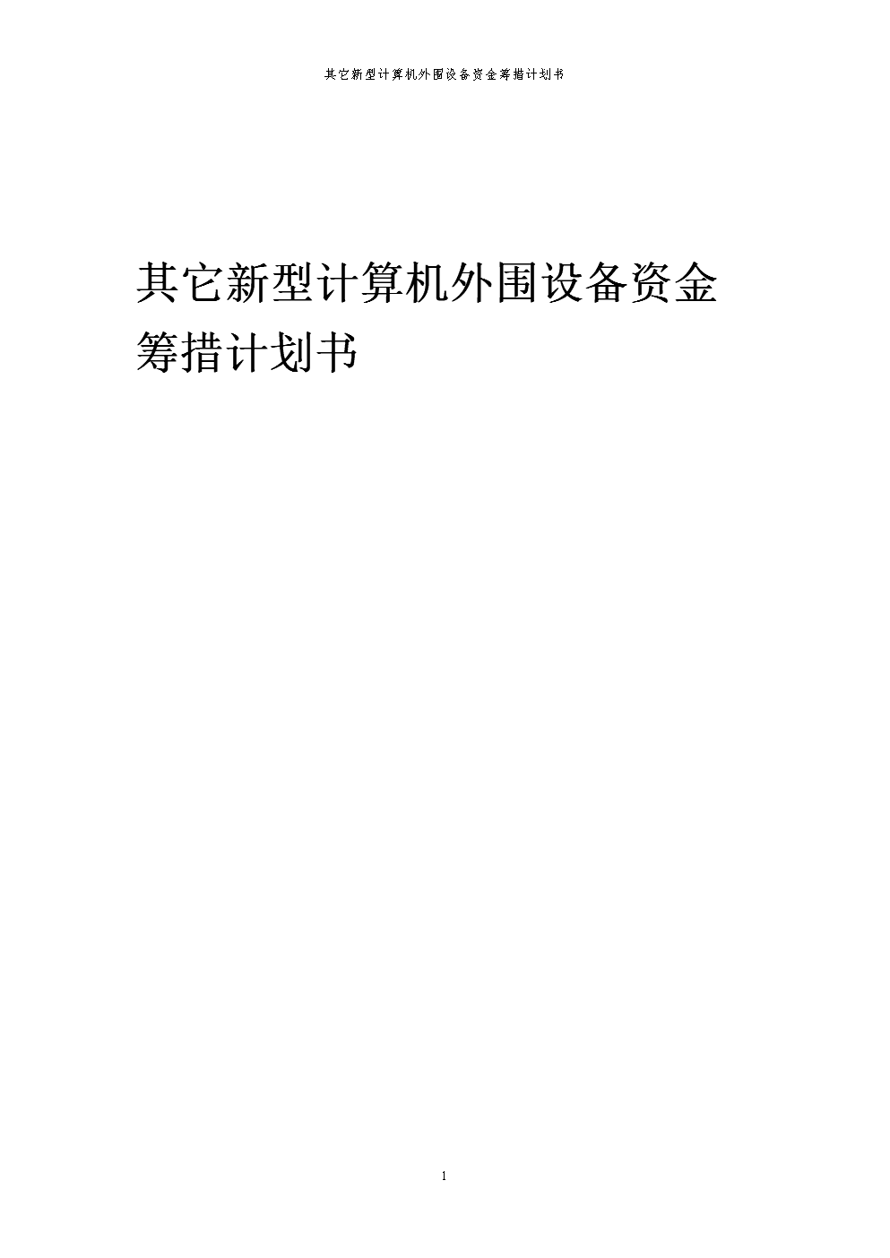 2024年新型计算机外围设备项目资金筹措计划与可行性研究报告